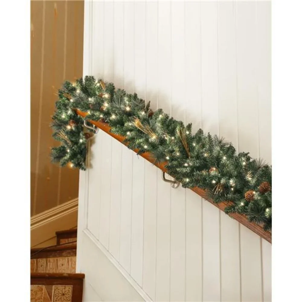 9FT Christmas Garland with Pine Cones, Prelit Christmas Garland Greenery Outdoor